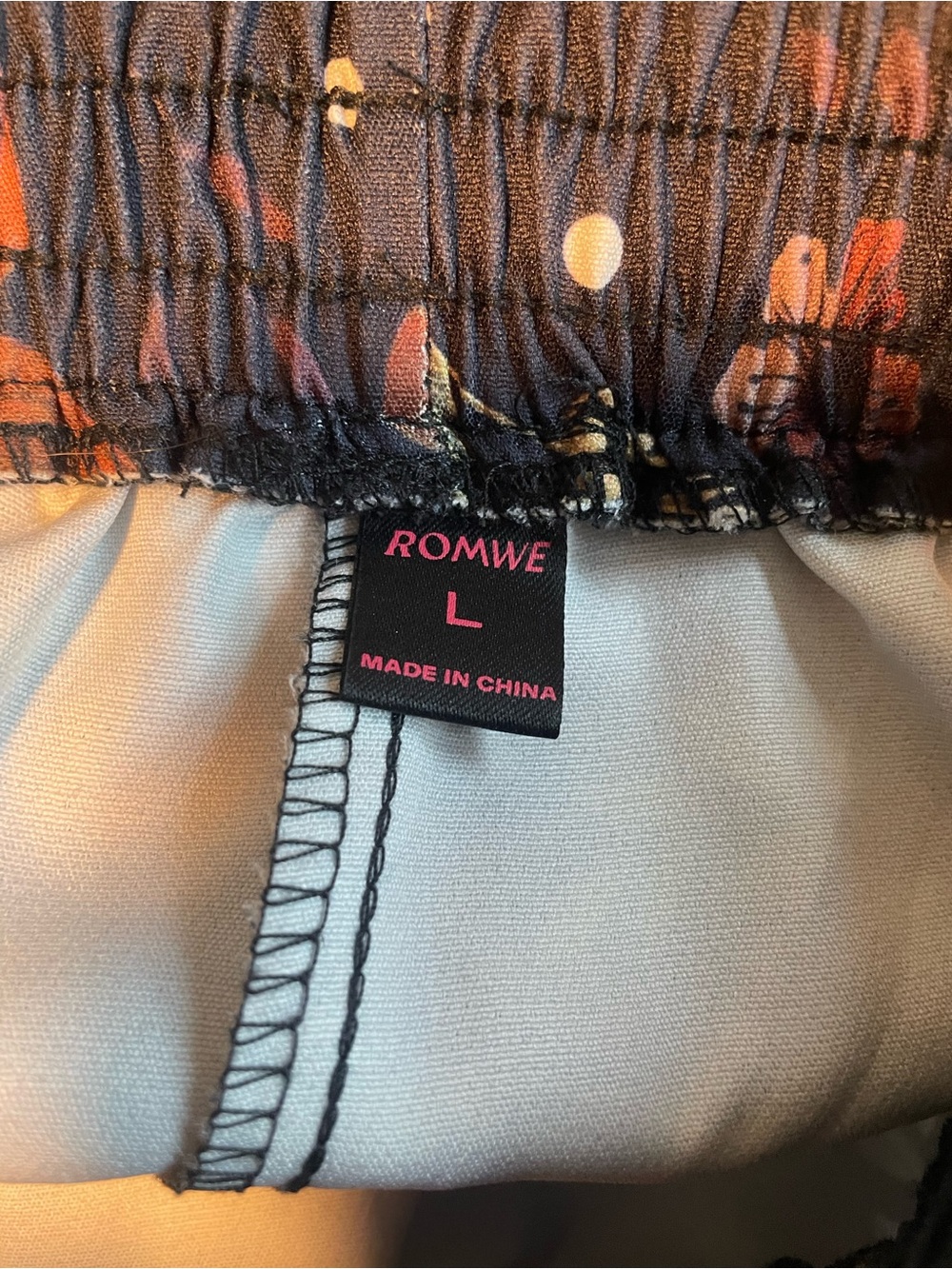 ROMWE Wide Leg Floral & Moth Print Pants - Black with Rust and Olive Accents - Picture 4 of 4